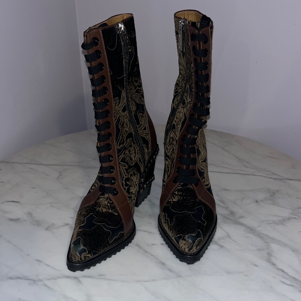 CHOLE Rylee Baroque Velvet Lace Up Boots - Picture 2 of 6